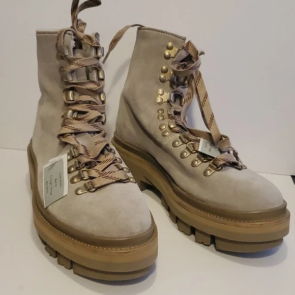 Allsaints Wanda Suede & Shearling Hiking Boot In Gray Size 9 NWT'S - Picture 3 of 12